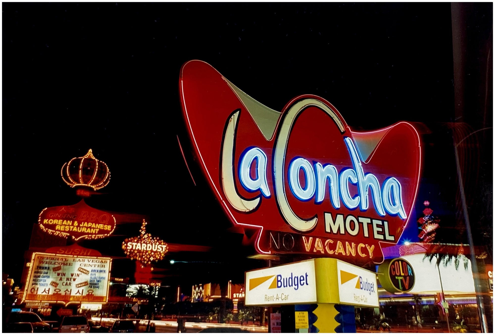 The iconic architecture of the La Concha Motel, captured by Richard Heeps for his 'Dream in Colour' series, before its closure in 2004. Designed by Paul Williams, it is synonymous of the Googie style architecture popular in America during the 1950's and 1960's. The lobby is now preserved at the Las Vegas Neon Museum.