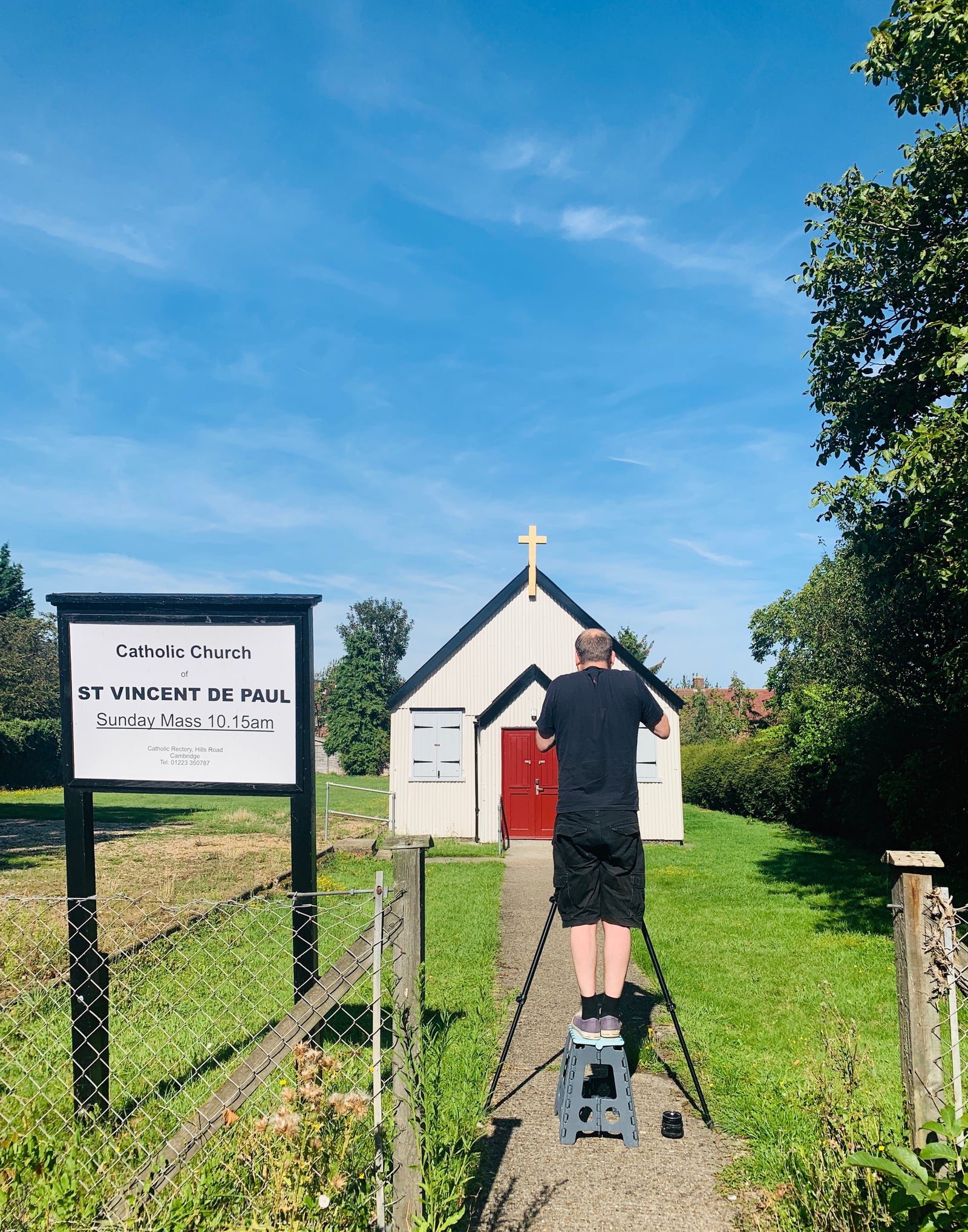 Richard Heeps photographing a Church in Cambridge
