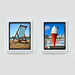 Deck Chair Ice cream cone on Brighton Beach Kodak photograph by Richard Heeps small framed in white