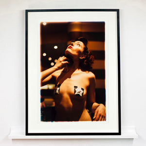 Large Delilah backstage portrait burlesque portrait photograph by Richard Heeps framed in black.