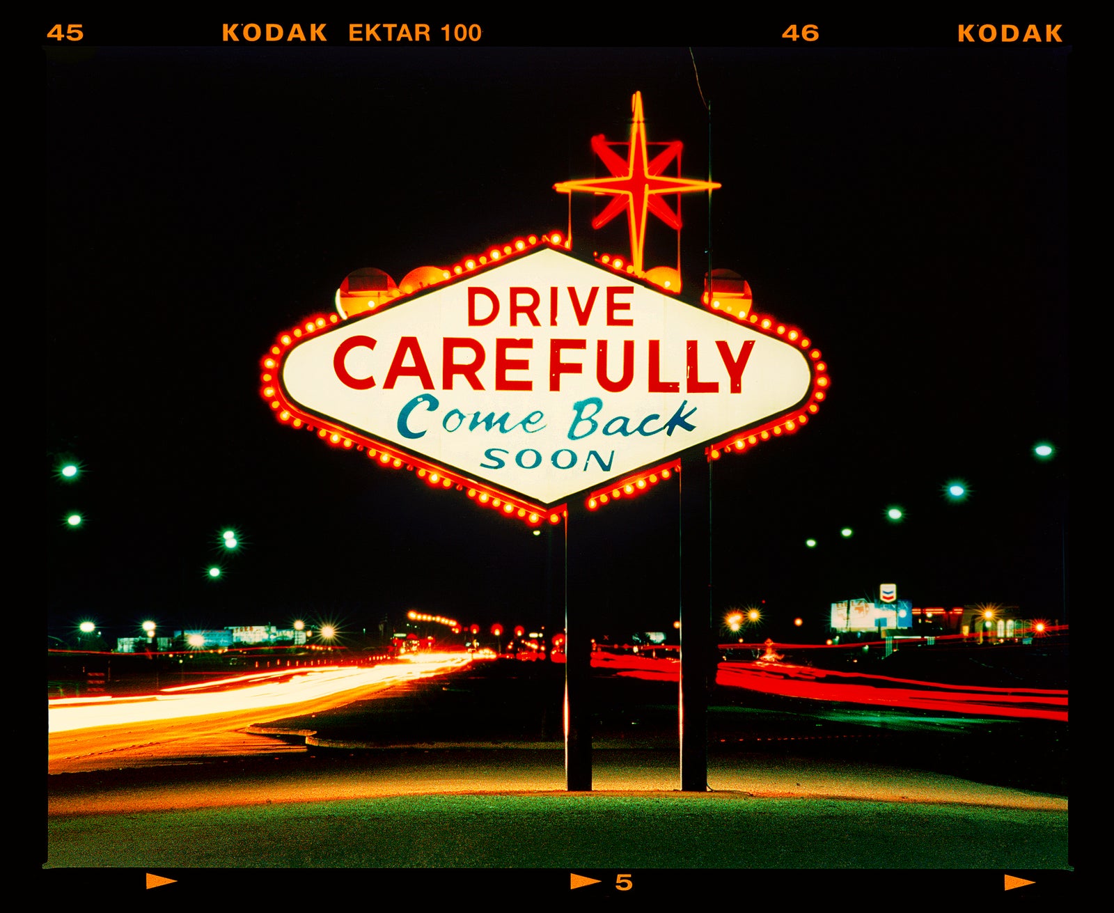 Drive Carefully, Las Vegas, 2002 (6x7 Film Rebate)