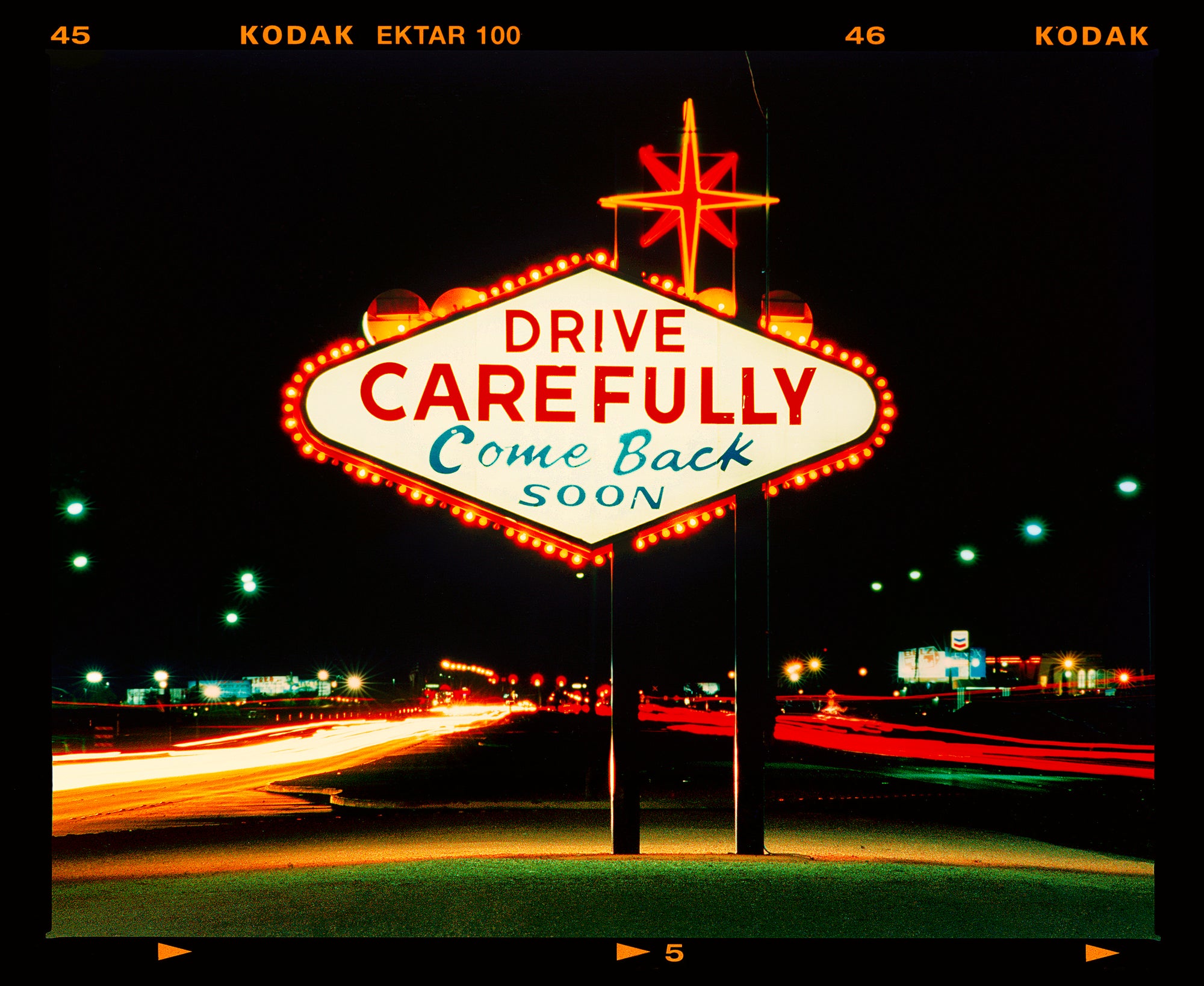 Drive Carefully, Las Vegas, 2002 (6x7 Film Rebate)