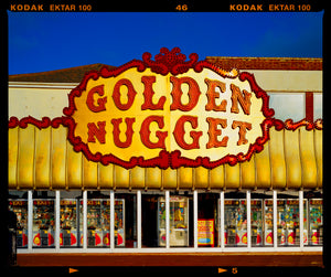 Golden Golden Nugget, seaside arcade facade at dawn, typography photography from Richard Heeps' series, On-Sea.