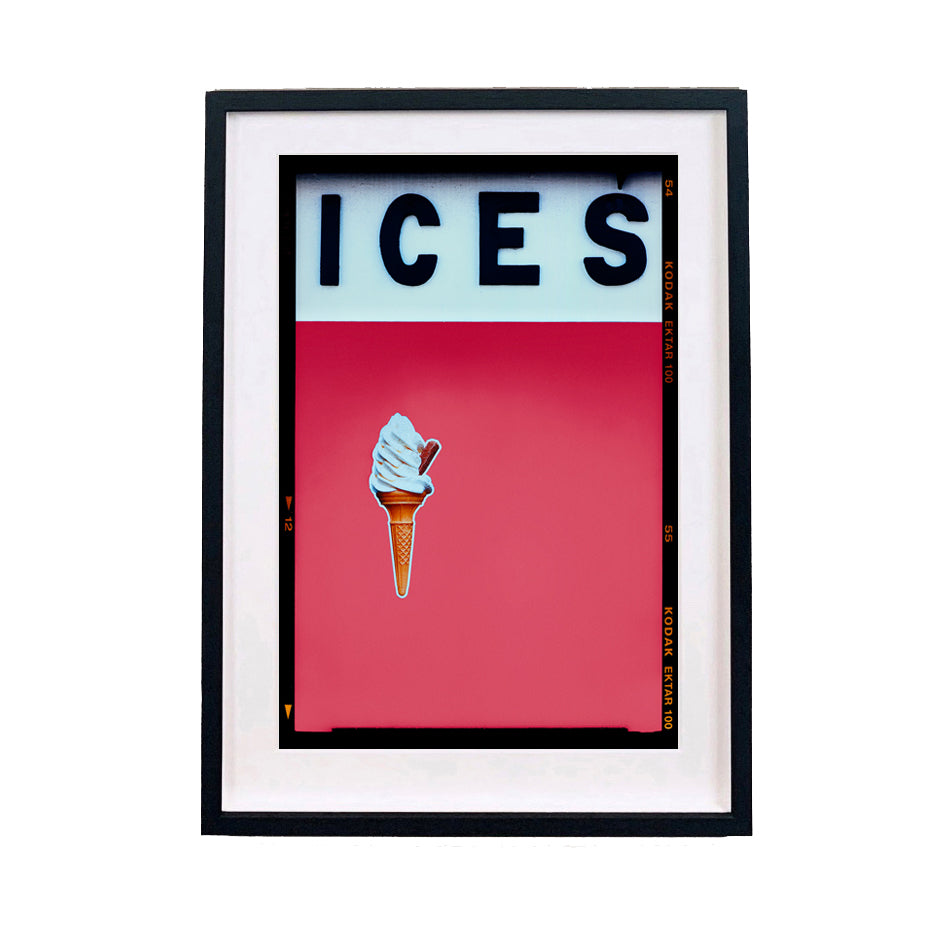 Recently sold artwork Ices Coral Pink typography photography by Richard Heeps framed in black