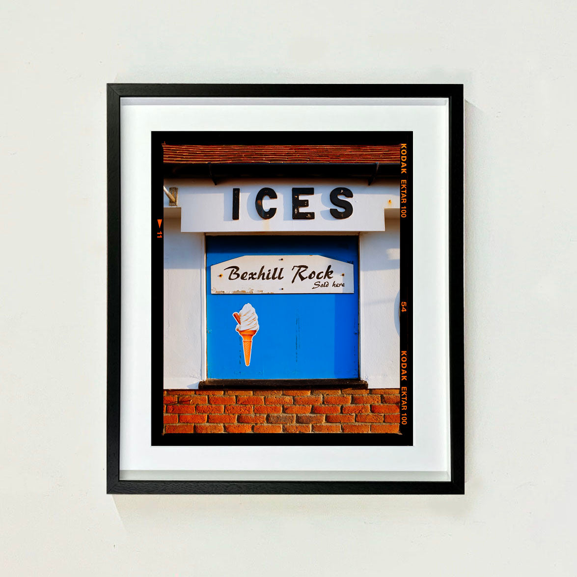 Recently sold artwork ICES Kiosk, typography photography by Richard Heeps framed in black.