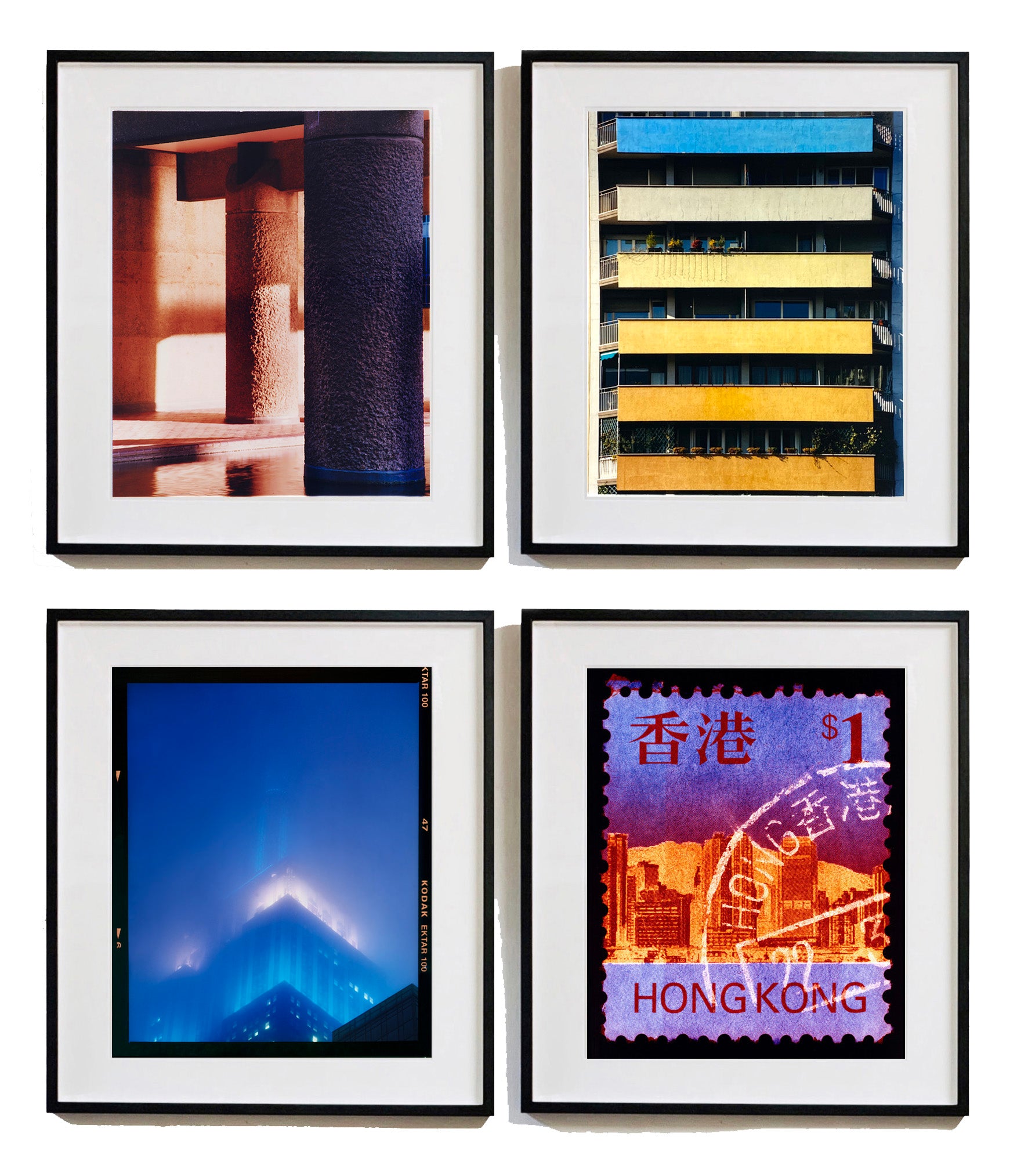 London, Milan, New York, Hong Kong Set of Four Framed Artworks V1