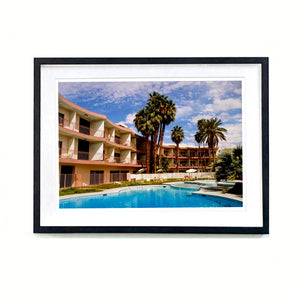 La Concha Motel Pool at Day, mid-century architecture photograph by Richard Heeps small framed in black.