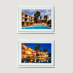 La Concha Motel Pool Las Vegas day and night American architecture colour photograph by Richard Heeps framed in white.