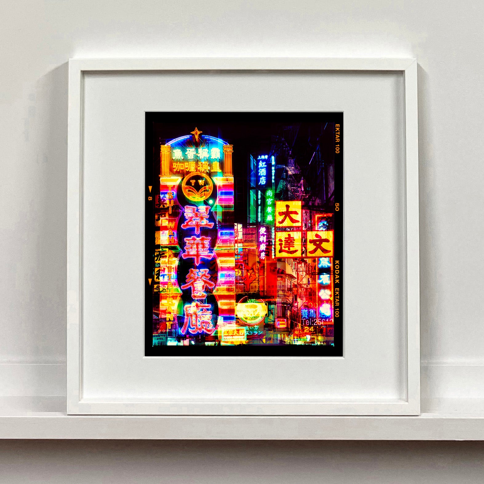 Lights of Mong Kok Hong Kong architecture street photography by Richard Heeps mounted square framed in white.
