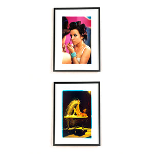 Burlesque portrait photographs by Richard Heeps framed in black