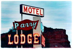 Parry Lodge Motel American neon sign photograph by Richard Heeps.