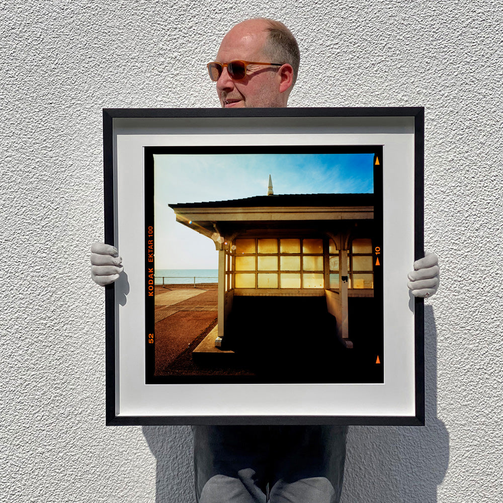 Seafront Shelters, British seaside architecture photographs by Richard Heeps print framed in black.