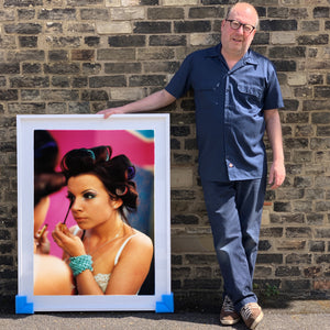 Large burlesque portrait photograph by Richard Heeps framed in white