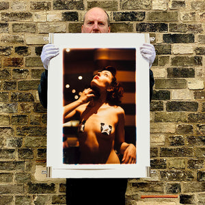Richard Heeps holding Delilah backstage burlesque photographic print.