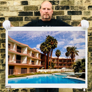 Richard Heeps holding La Concha Motel Pool at Day, mid-century architecture photography print.