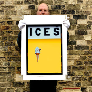 Ices honey yellow pop art typography colour photography print by Richard Heeps.