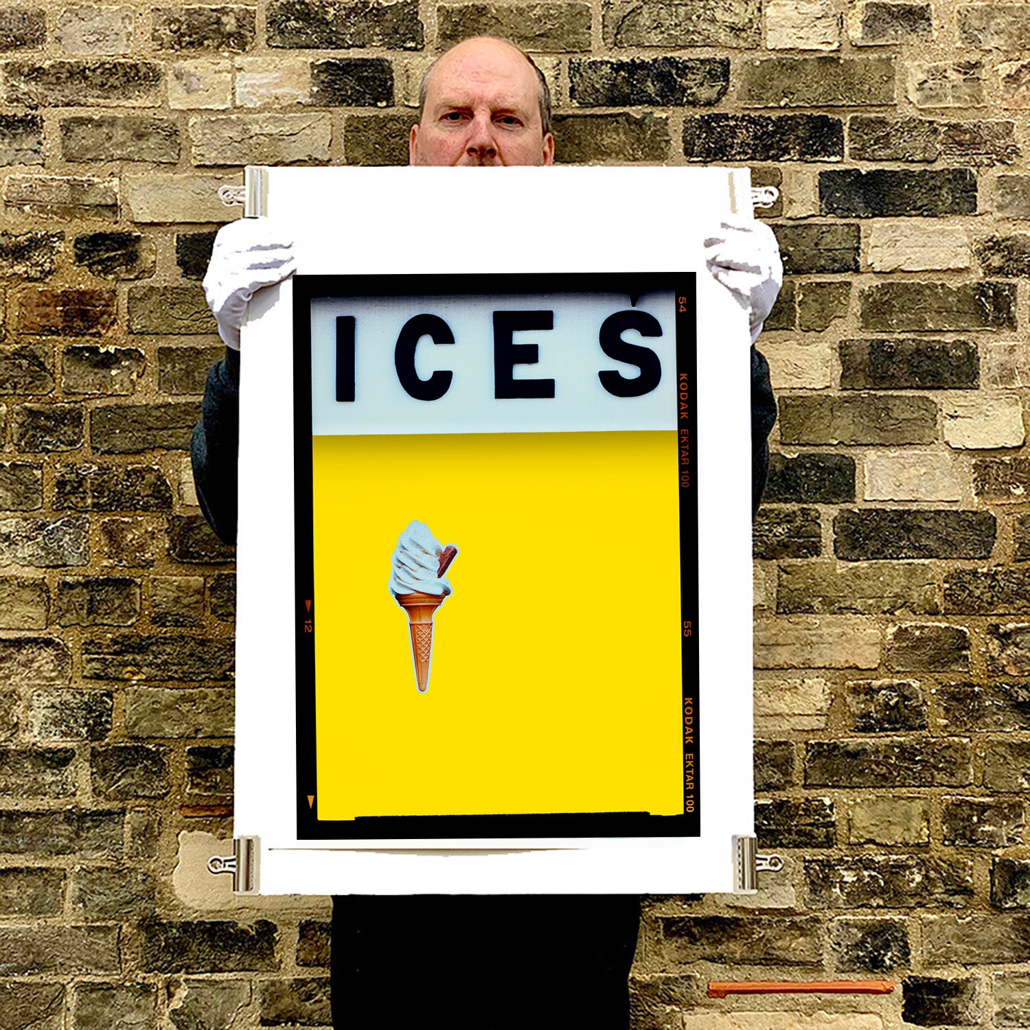 Ices lemon yellow pop art typography colour photography print by Richard Heeps