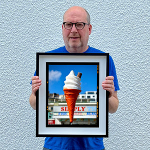 Richard Heeps holding Ice cream cone on Brighton Beach Kodak small framed in black