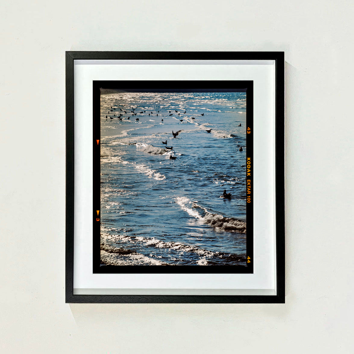 Recently sold artwork Sea and Gulls, colour photograph by Richard Heeps framed in black.