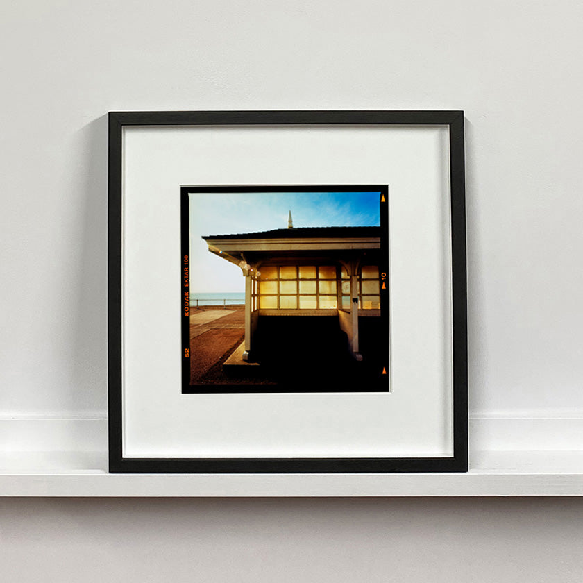 Seafront Shelters, British seaside architecture photographs by Richard Heeps small print framed in black.