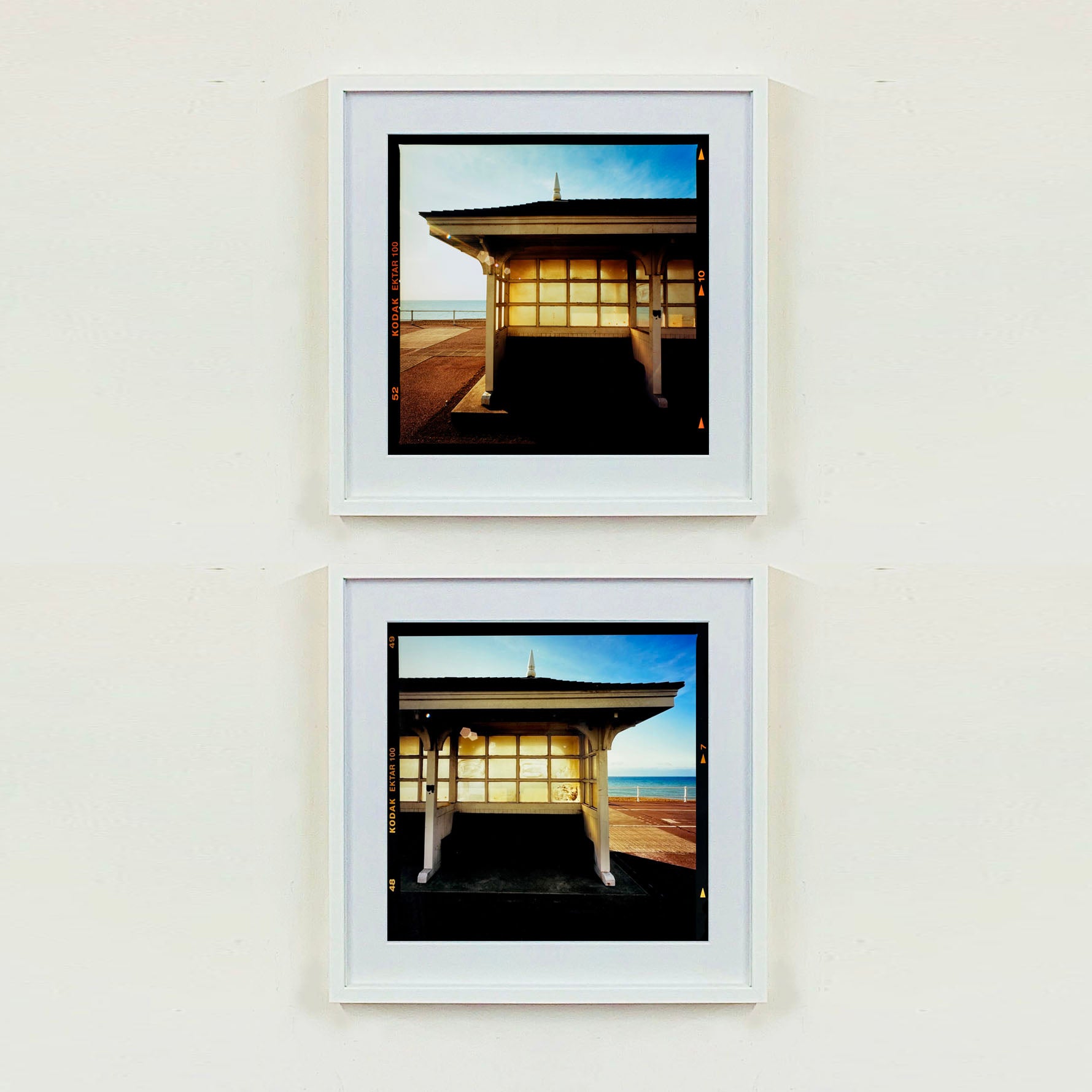 Seafront Shelters, British seaside architecture photographs by Richard Heeps prints framed in white