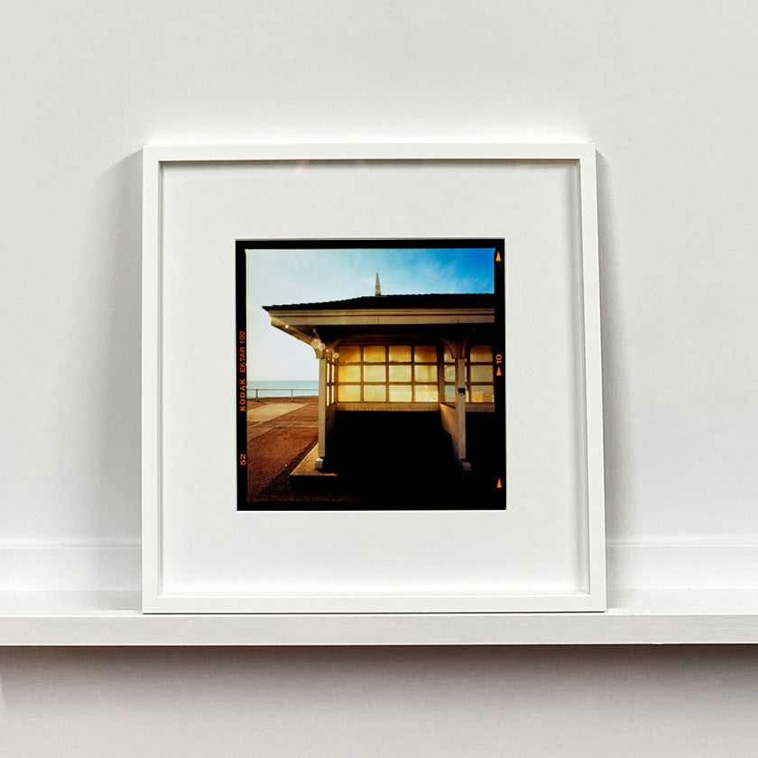 Seafront Shelters, British seaside architecture photographs by Richard Heeps small print framed in white.