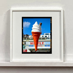 Ice cream cone on Brighton Beach Kodak photograph by Richard Heeps mounted square framed in white