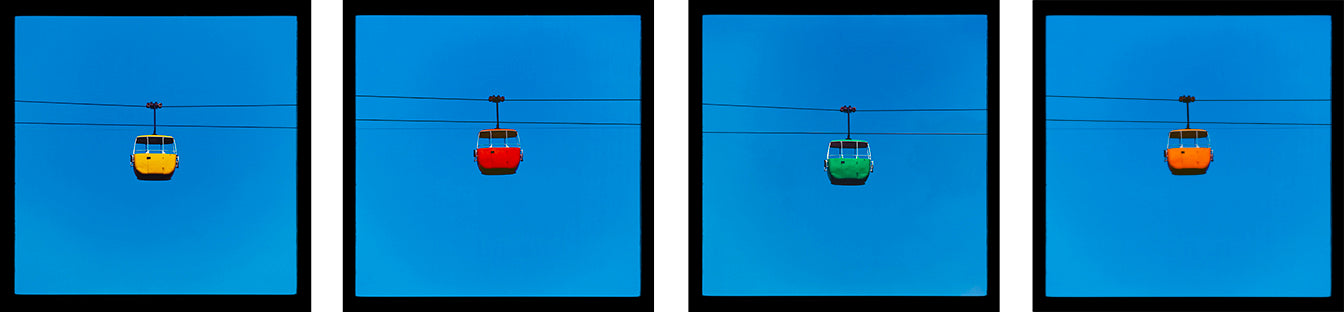 Set of Four Framed Summit Cable Cars Yellow Red Green Orange, Great Orme, Llandudno, 2023
