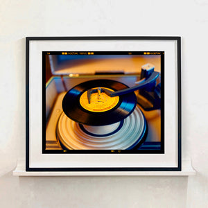 Vintage record player interior photograph from Richard Heeps Dream in Colour series in a large black frame.