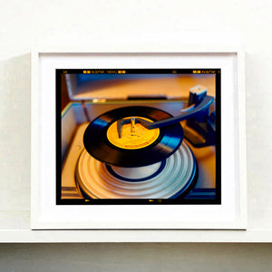 Vintage record player interior photograph from Richard Heeps Dream in Colour series in a white frame.