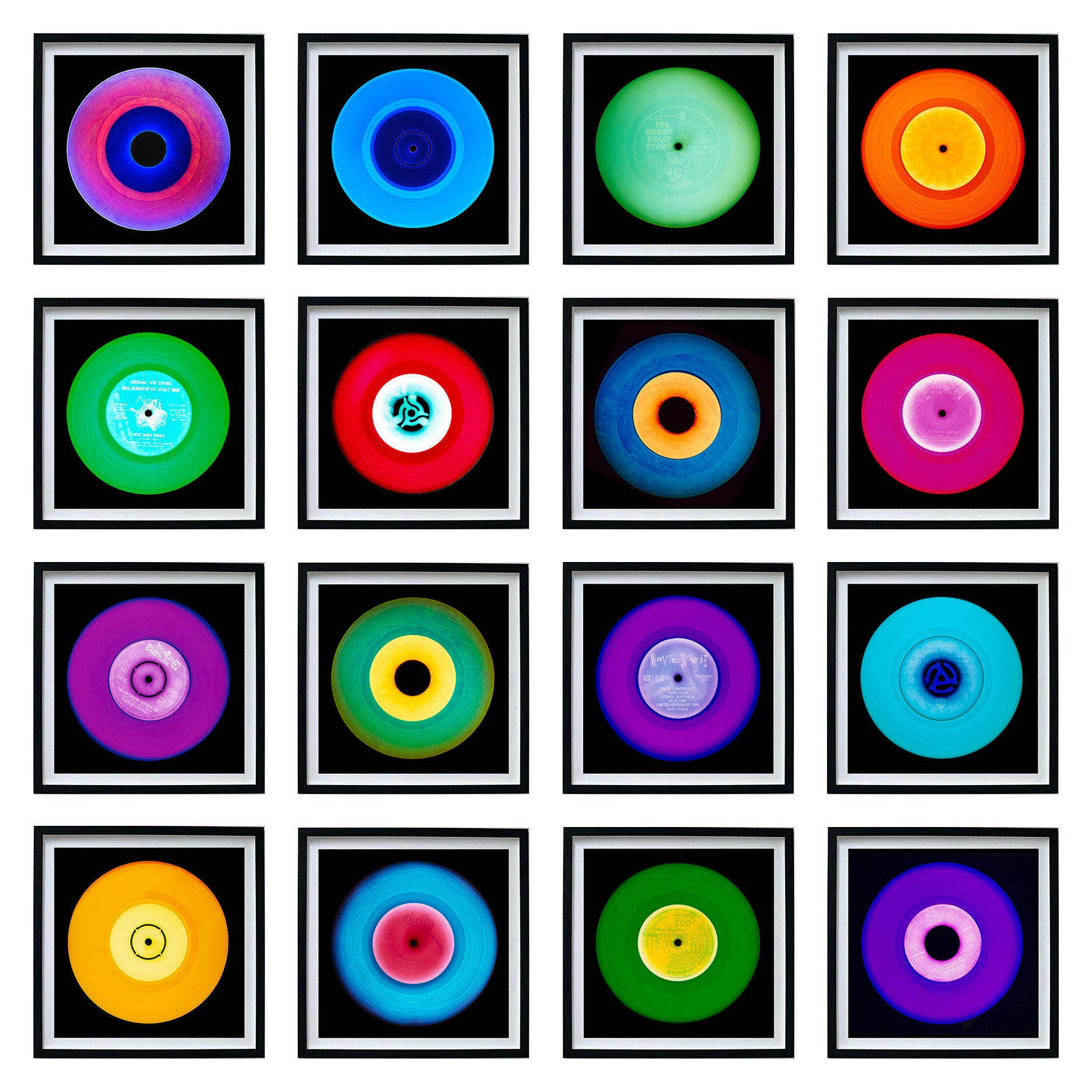 Heidler and Heeps vinyl record collection 16 piece multi-colour installation art