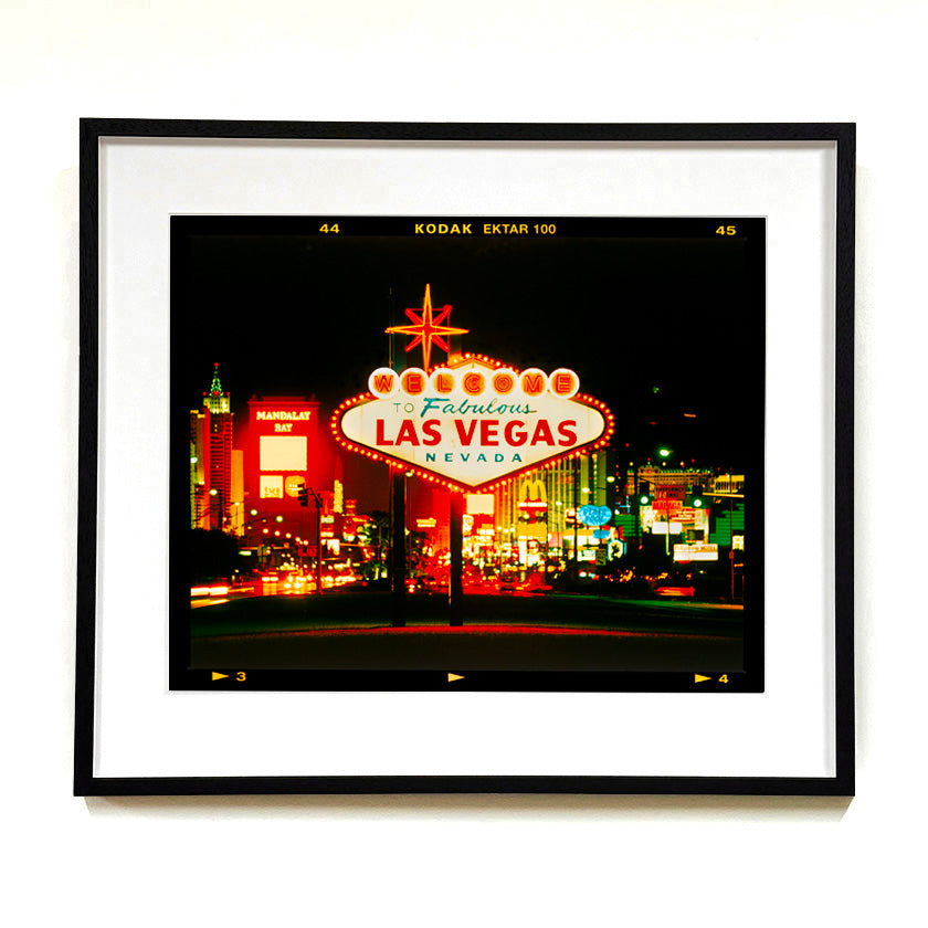 Recently sold artwork Welcome to Las Vegas typography photography by Richard Heeps framed in black