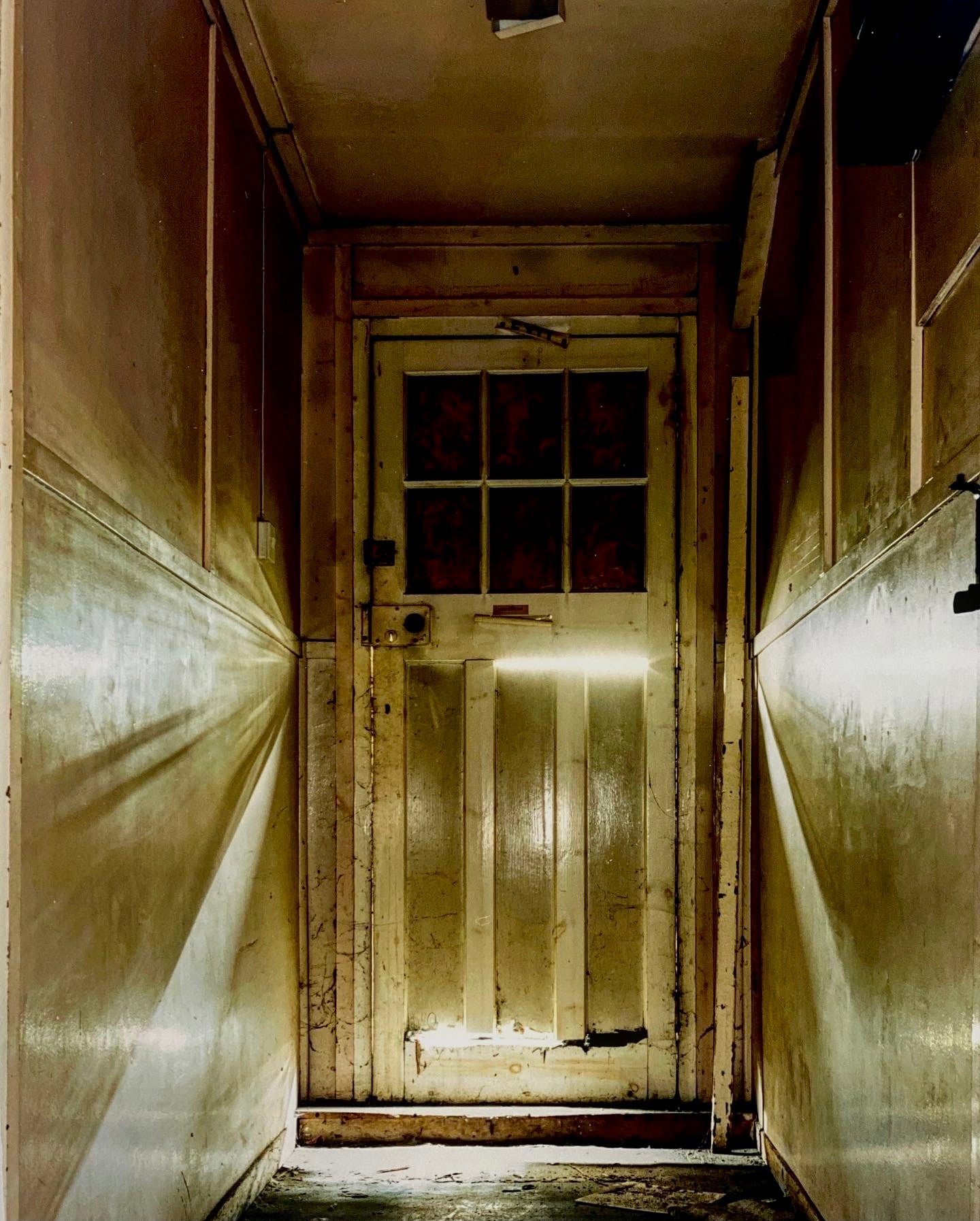 Cinematic photography of a doorway in Bletchley Park.