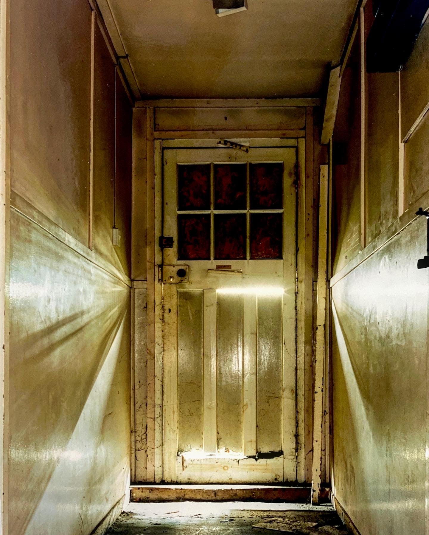 Cinematic photography of a doorway in Bletchley Park.