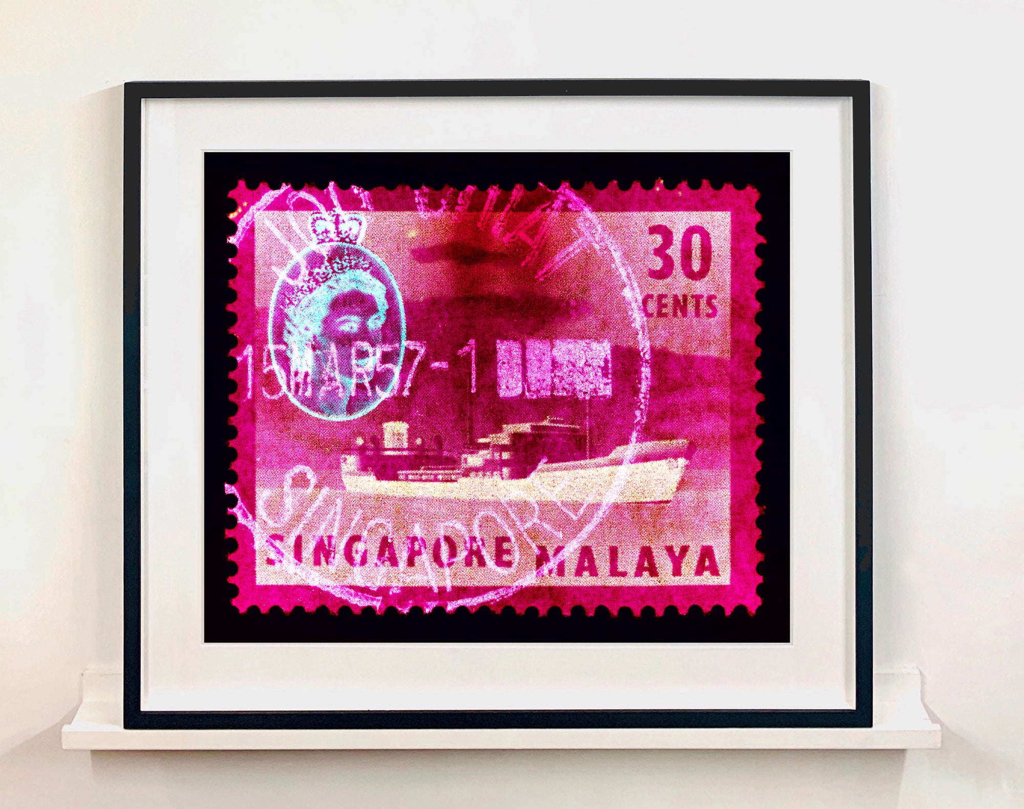 These historic postage stamps that make up the Heidler & Heeps Stamp Collection, Singapore Series 'Postcards from Afar' have been given a twenty-first century pop art lease of life. The fine detailed tapestry of the original small postage stamp has been brought to life, made unique by the franking stamp and Heidler & Heeps specialist darkroom process.