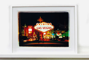 Taken upon arriving in Las Vegas, and featured in Richard Heeps' 'Dream in Colour' series, this piece features a classic American neon sign, with the famous Vegas landscape in the background. 