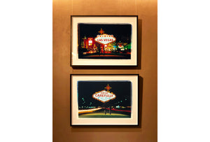 Taken upon leaving Las Vegas, and featured in Richard Heeps' 'Dream in Colour' series, this piece features a classic American neon sign, with the Las Vegas lights disappearing into the distance. 