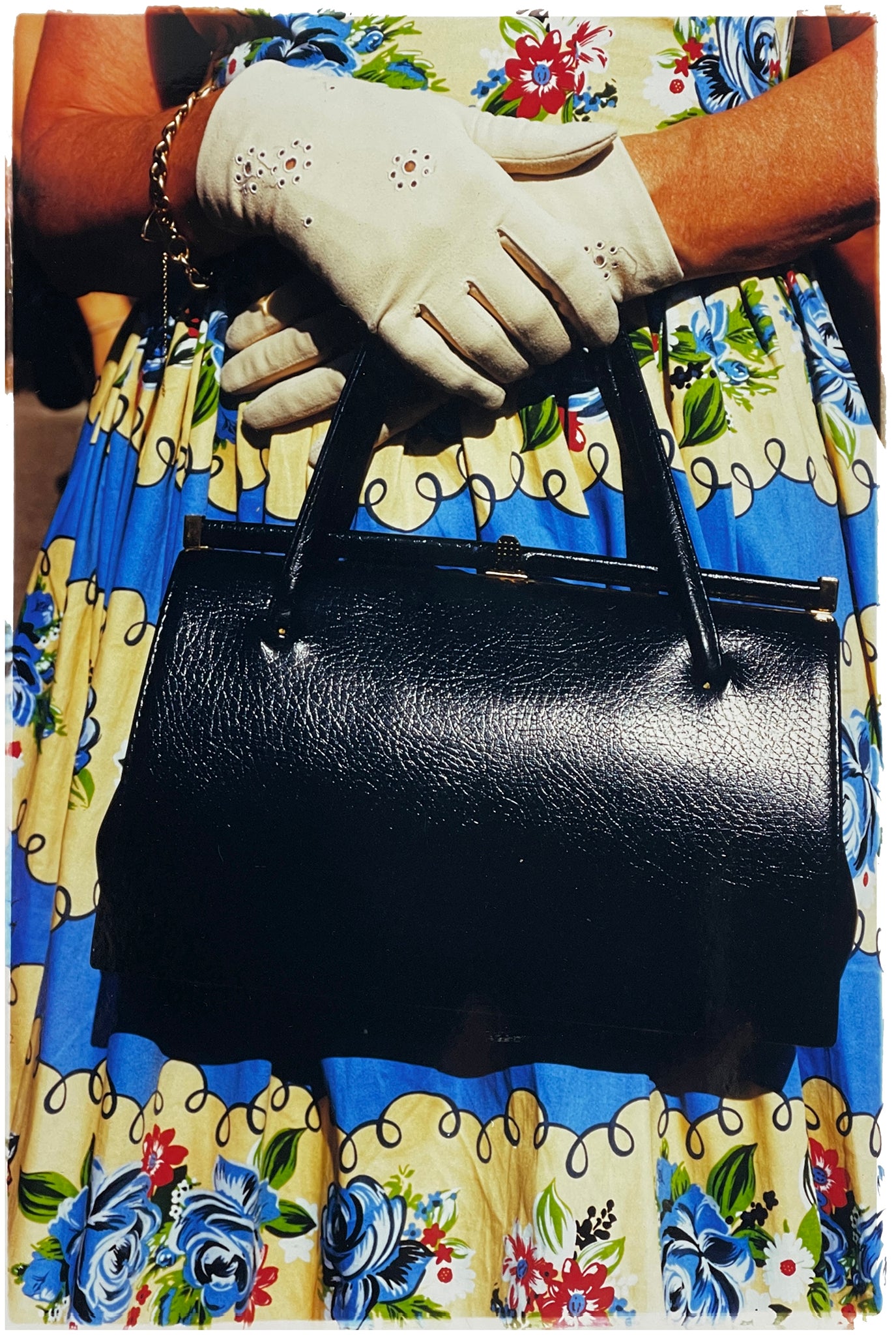 This stylish artwork, 'Floral Striped Dress' taken at the glamorous retro event Goodwood Revival in Chichester, perfectly captures feminine sophistication with a vintage vibe.