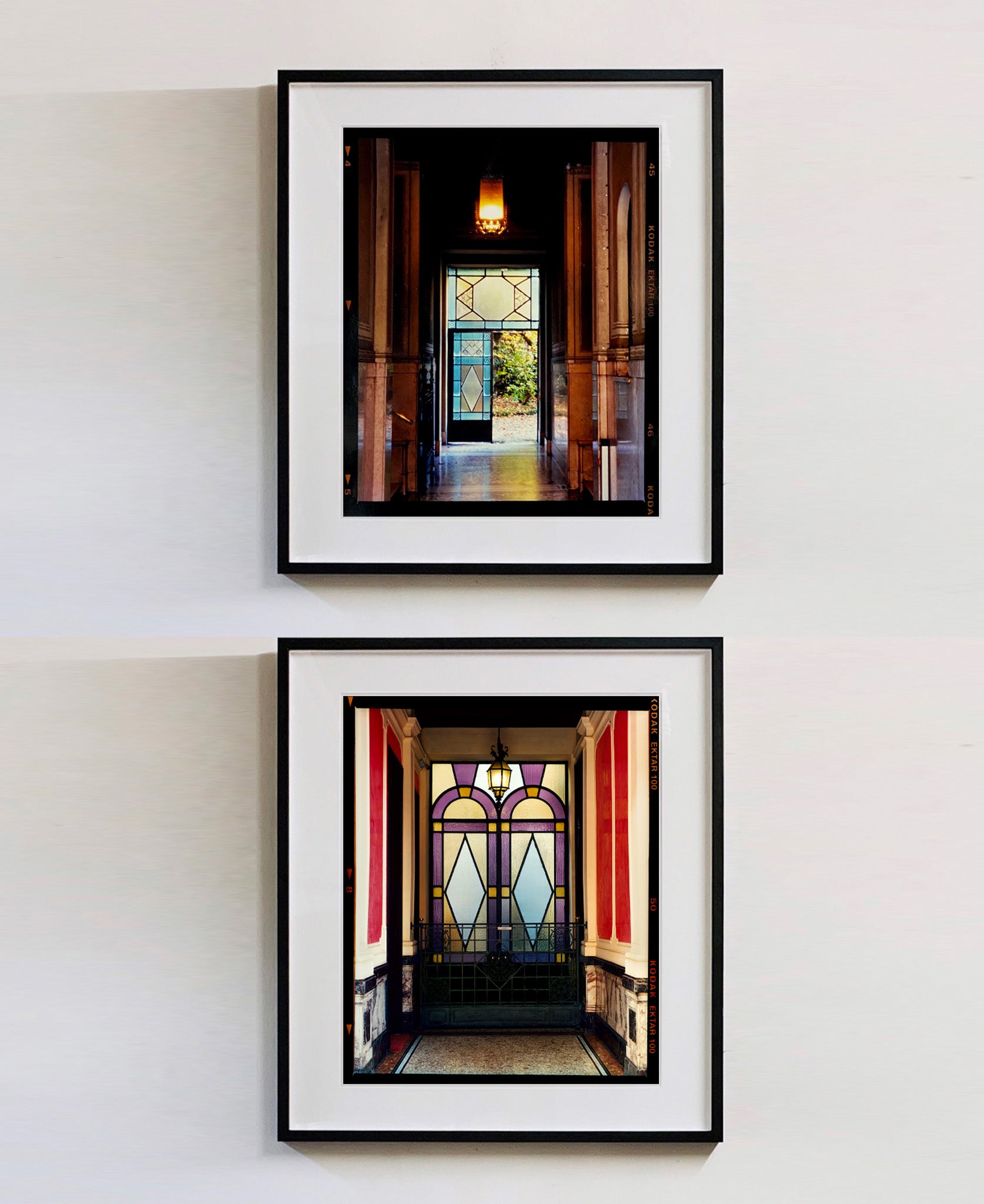 'Foyer VII' shows an Art Deco entrance hall in Milan, featuring stained glass panelling and marble flooring. This artwork is part of Richard Heeps' series 'A Short History of Milan', which began in November 2018 for a special project featuring at the Affordable Art Fair Milan 2019, and the series is ongoing. There is a reoccurring linear, structural theme throughout the series, capturing the Milanese use of materials in design such as glass, metal, wood and stone.