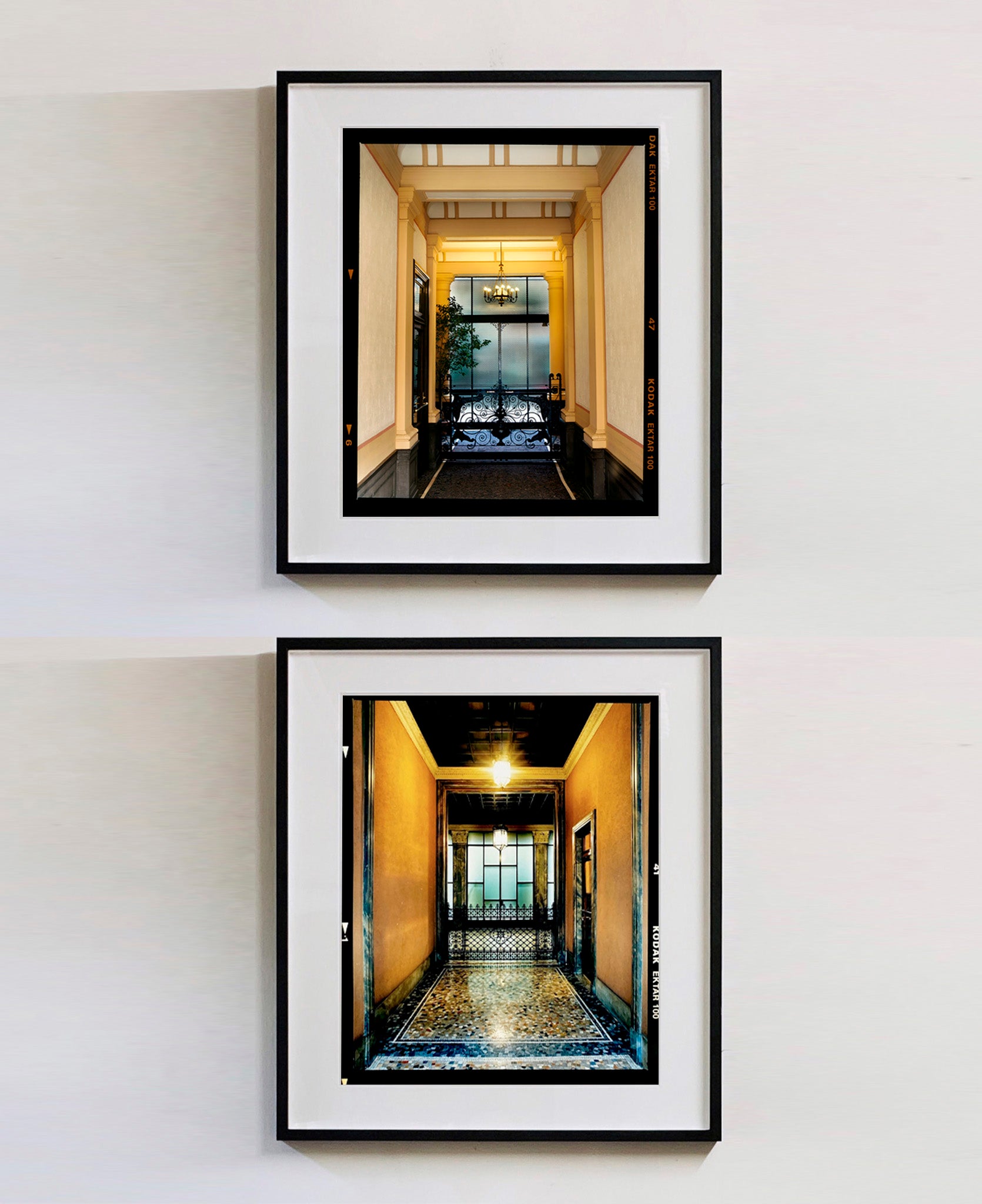 'Foyer I' part of Richard Heeps' series 'A Short History of Milan' which began in November 2018 for a special project featuring at the Affordable Art Fair Milan 2019, and the series is ongoing. There is a reoccurring linear, structural theme throughout the series, capturing the Milanese use of materials in design such as glass, metal, wood and stone. 