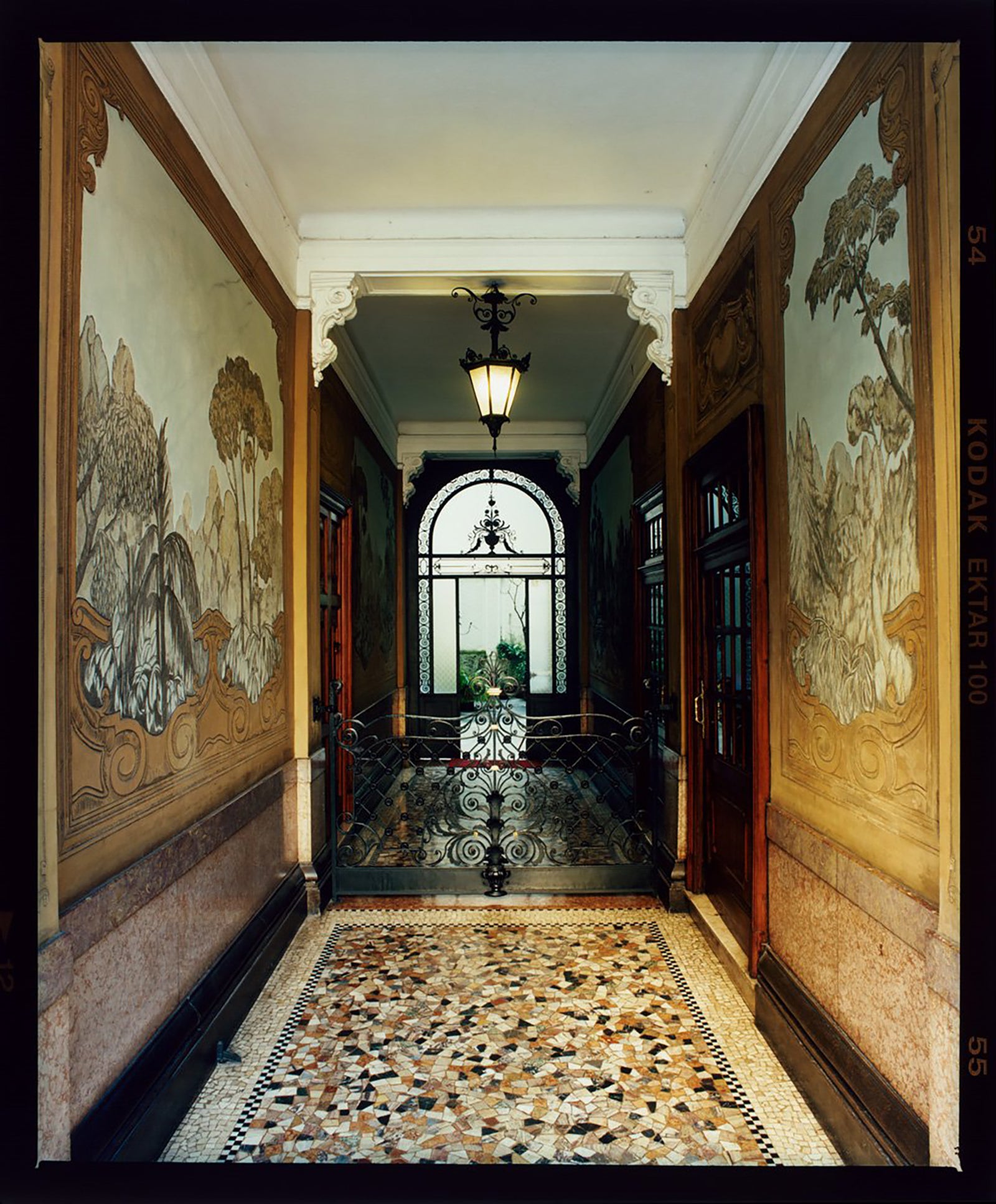 'Foyer VI' is an Art Deco entrance hall in Milan, featuring stained glass panelling and marble flooring. This piece is part of Richard Heeps' series 'A Short History of Milan' which began in November 2018 for a special project featuring at the Affordable Art Fair Milan 2019, and the series is ongoing. There is a reoccurring linear, structural theme throughout the series, capturing the Milanese use of materials in design such as glass, metal, wood and stone. 