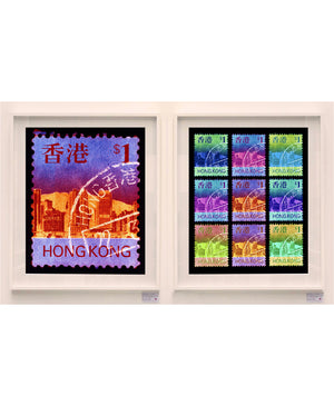 Eat, Sleep, HK$1, Repeat, 2017. This brand new release in the Heidler & Heeps Stamp Collection is a development of the single stamp 'HK$1'. The multiple effect replicates the effect of the pulsating city of Hong Kong. 