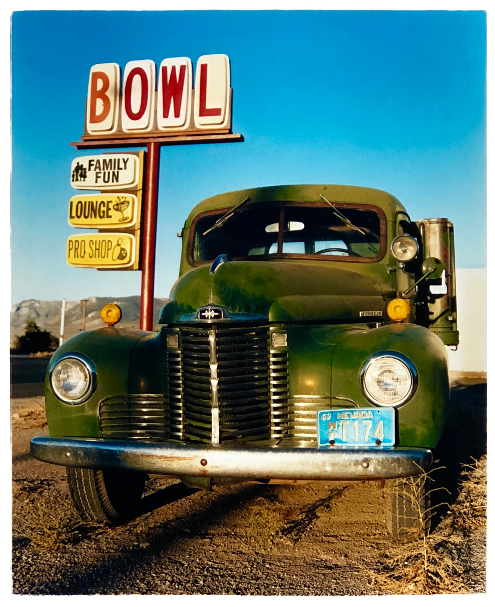 The classic American Truck in combination with the classic American Lifestyle with the cool Bowl Sign. The colours and subject create perfect Americana Pop Art Photography. 