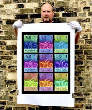 Eat, Sleep, HK$1, Repeat, 2017. This brand new release in the Heidler & Heeps Stamp Collection is a development of the single stamp 'HK$1'. The multiple effect replicates the effect of the pulsating city of Hong Kong. 