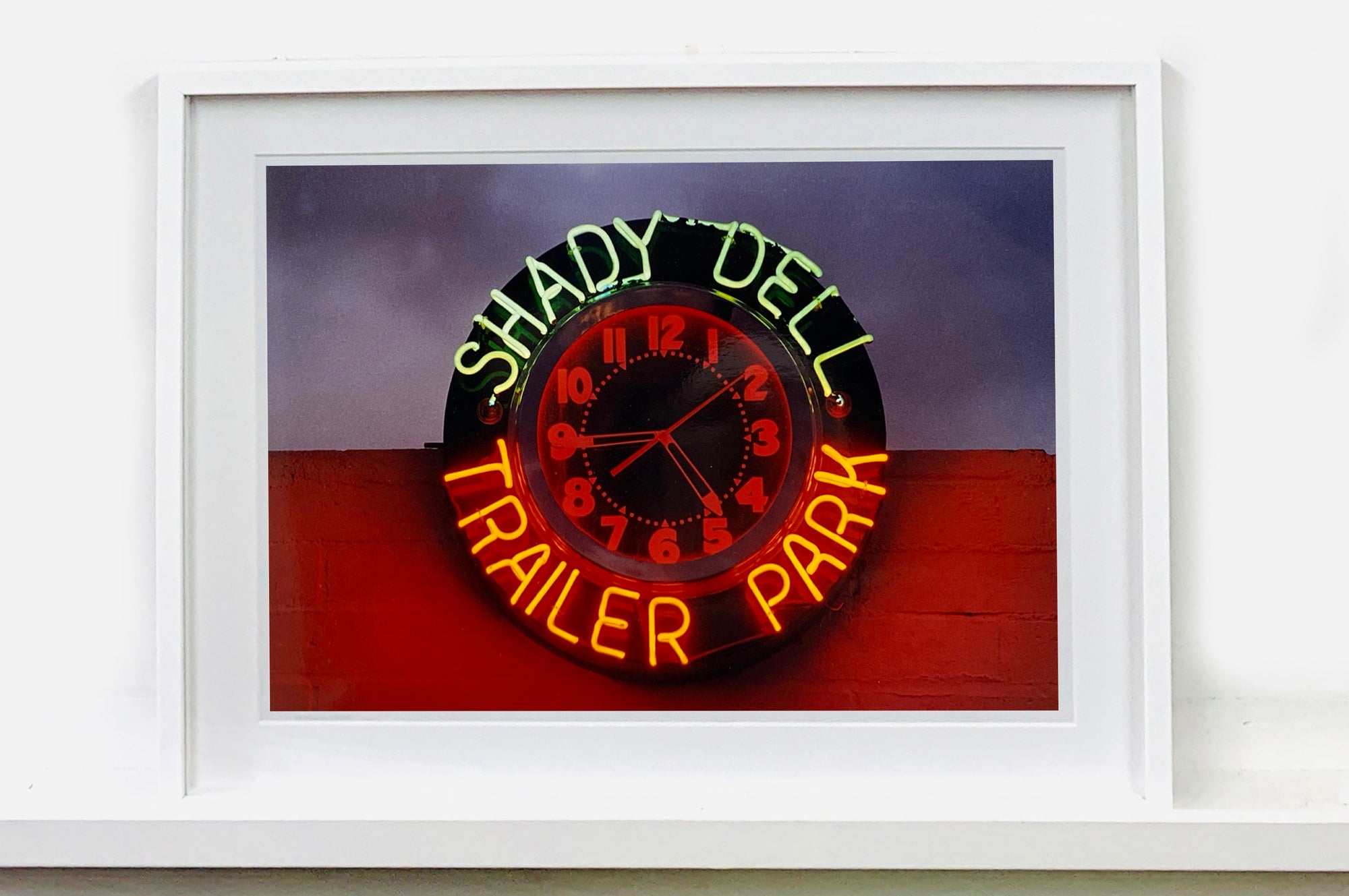 A neon sign belonging to Shady Dell Trailer Park in Bisbee, Arizona, which provides trailer and camping spaces to weary travellers along the famous Highway 80, which stretches from Savannah, Georgia to San Diego, California. This piece is part of Richard Heeps' 'Dream in Colour' series. 