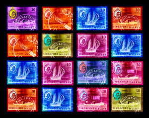 Singapore Ship Sequence (4x4). These historic postage stamps that make up the Heidler & Heeps Stamp Collection, Singapore Series “Postcards from Afar” have been given a twenty-first century pop art lease of life. The fine detailed tapestry of the original small postage stamp has been brought to life, made unique by the franking stamp and Heidler & Heeps specialist darkroom process.