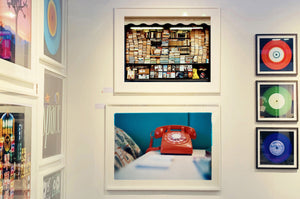 'Telephone VI, Ballantines Movie Colony' is part of Richard Heeps' 'Dream in Colour' series. This cool Palm Springs interior artwork features a vintage telephone on a nightstand, combining gorgeous colours with a nostalgic mid-century feel.