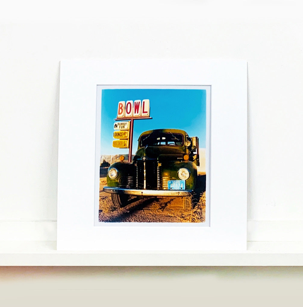 The classic American Truck in combination with the classic American Lifestyle with the cool Bowl Sign. The colours and subject create perfect Americana Pop Art Photography. 