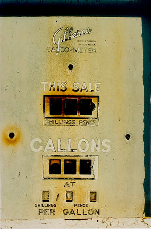 'This Sale' features a vintage petrol pump, something that Richard likes to collect, captured in a Fenland village in the rural area near Richard's home in Cambridge. This artwork is part of his autobiographical series, 'A View of the Fens from the Car with Wings'.