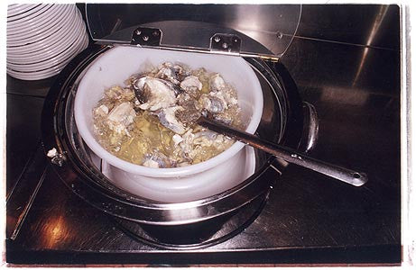 Ready to serve Jellied Eels - Manze's, Chapel Market, Islington, London 2004